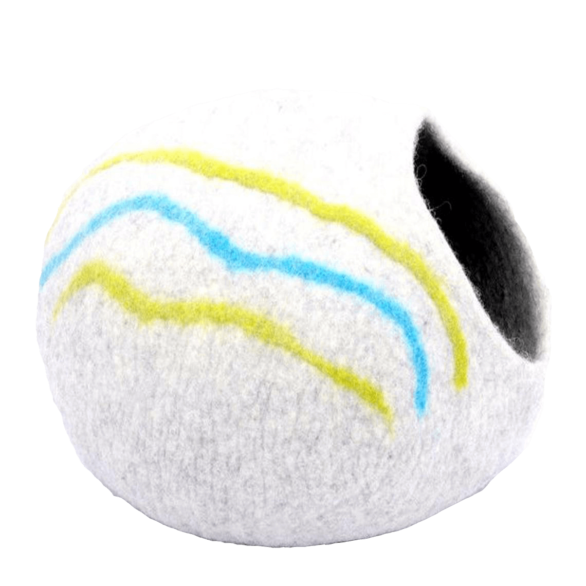 White Cat House with Yellow Blue Stripes image